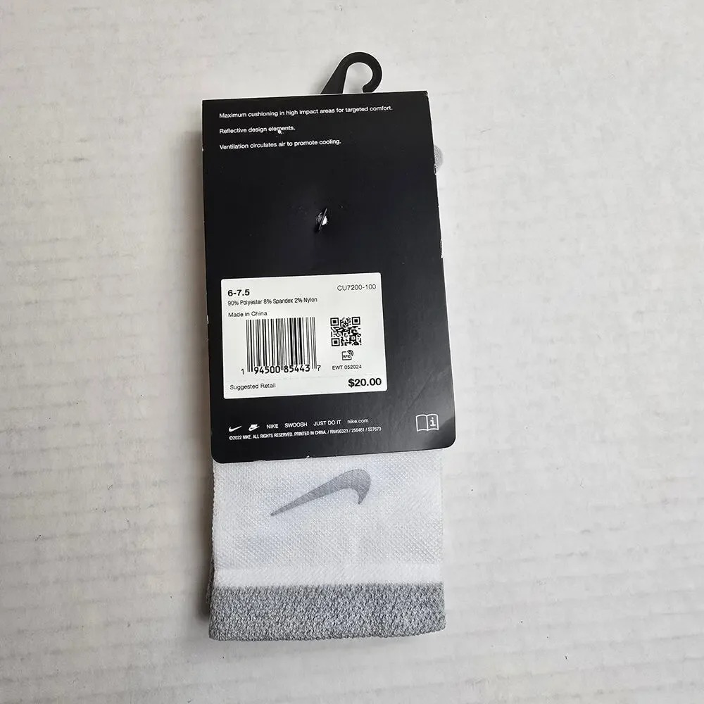 Nike Spark Running Crew Socks Size W7.5-9/M6-7.5 White Cushioned Dri-Fit